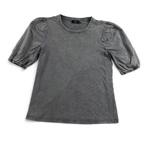 Yest Gray Puff Sleeve Top Women’s S Feminine Minimalist Summer Blouse